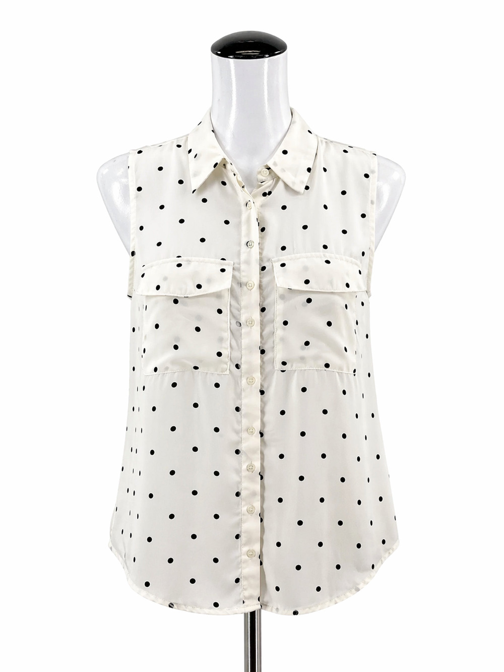 Premise Polka Dot Sleeveless Button-Up Blouse White & Black Size Small
